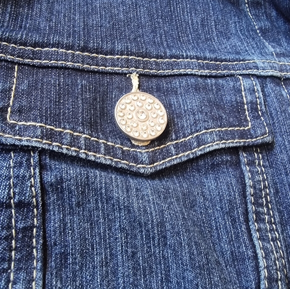 Baccini Womens Dark Blue Denim Jean Jacket With Sparkly Rhinestone Buttons - Picture 6 of 9